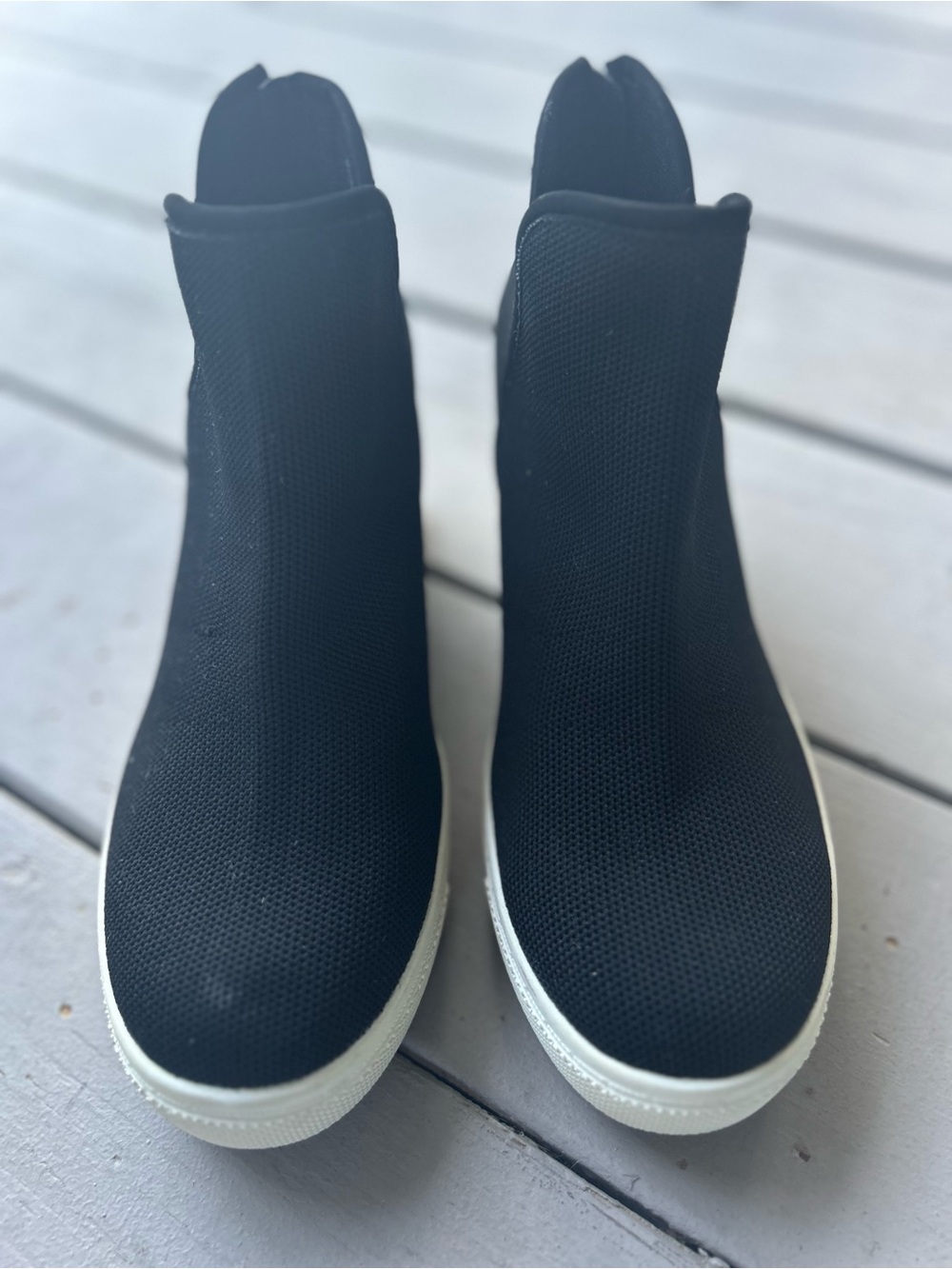 Women’s Black Slip-On Knit Sneakers with White Sole